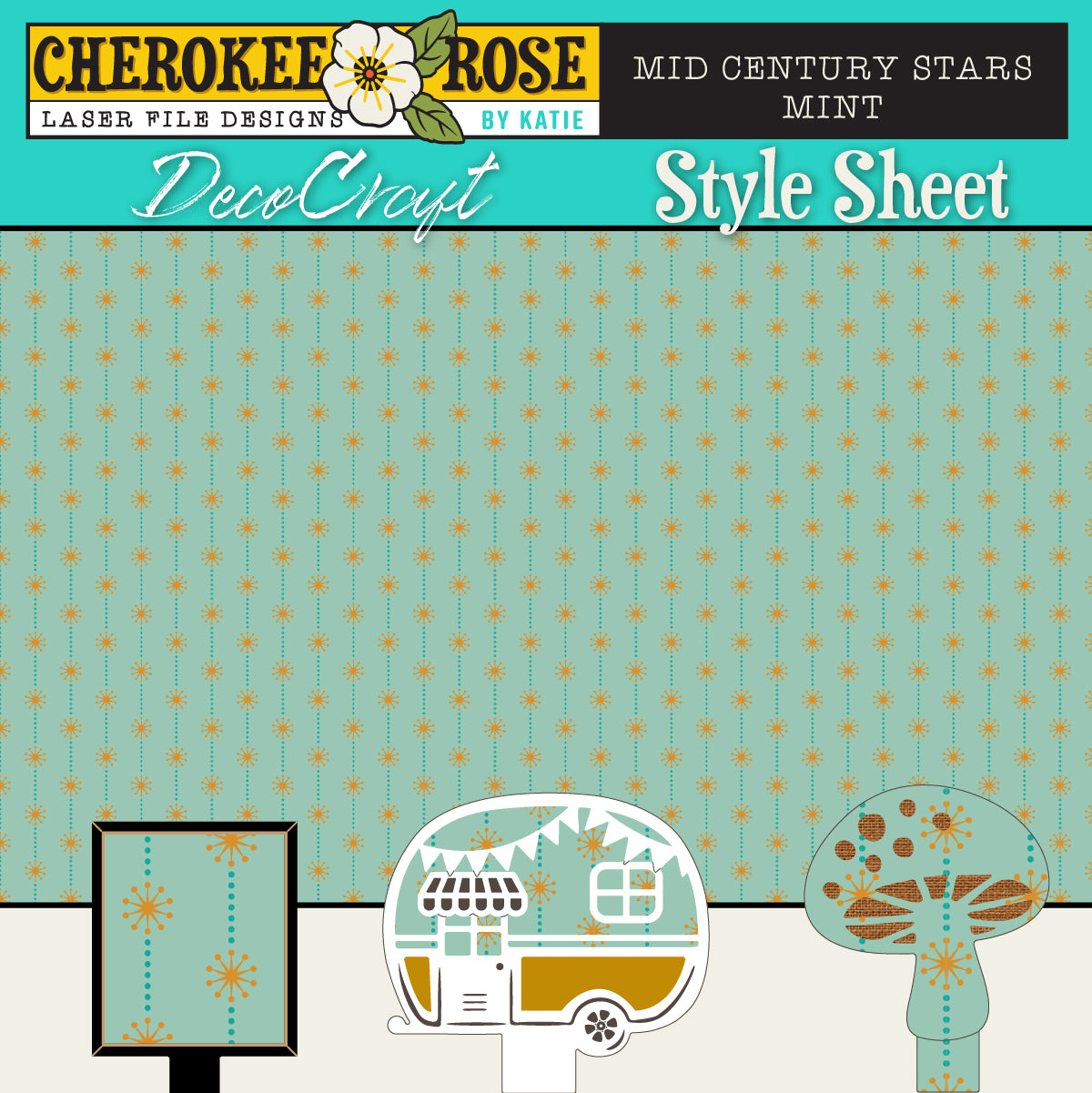 DecoCraft - Cherokee Rose - Style Sheet - Midcentury Stars - Blue