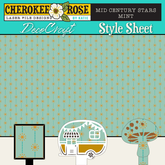 DecoCraft - Cherokee Rose - Style Sheet - Midcentury Stars - Blue