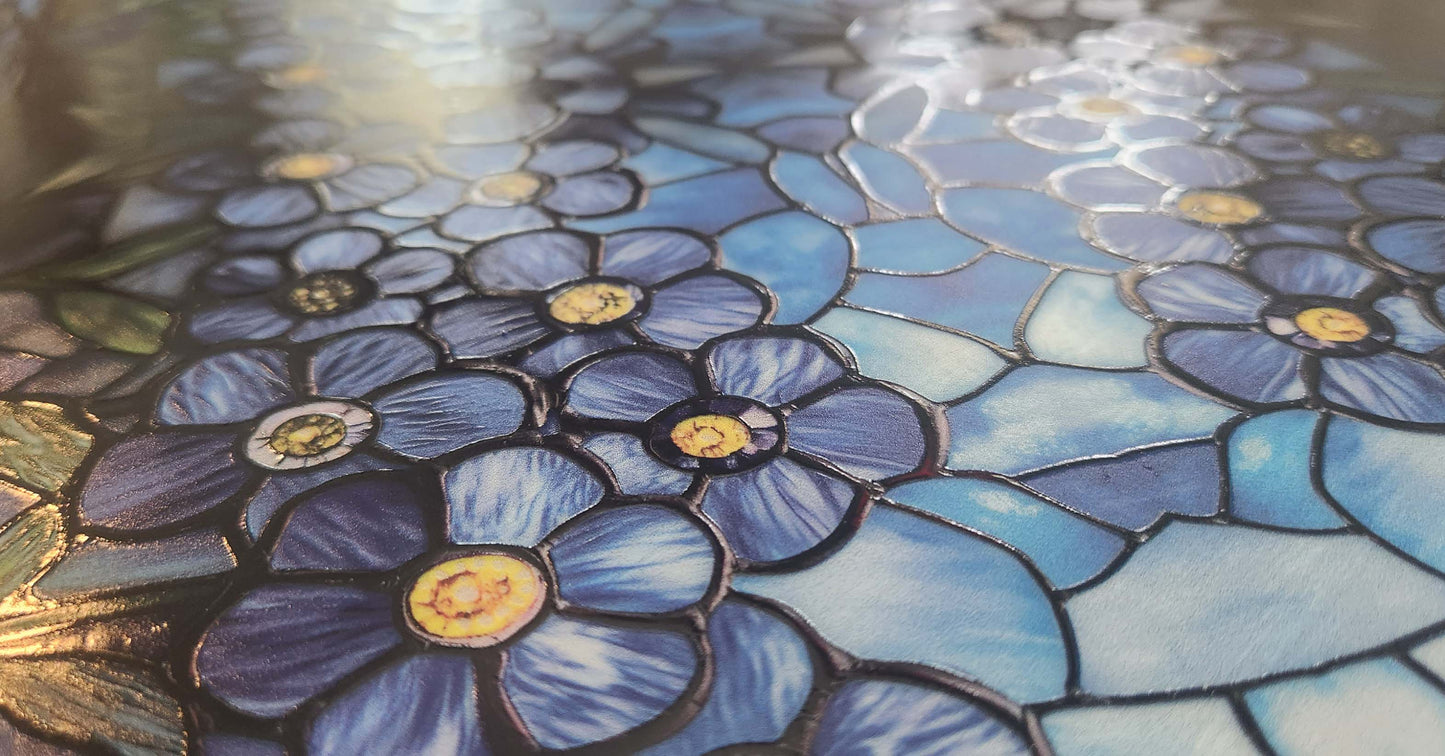 DecoCraft - Elevated Textures - Realistic Stained Glass  - Blue Flowers