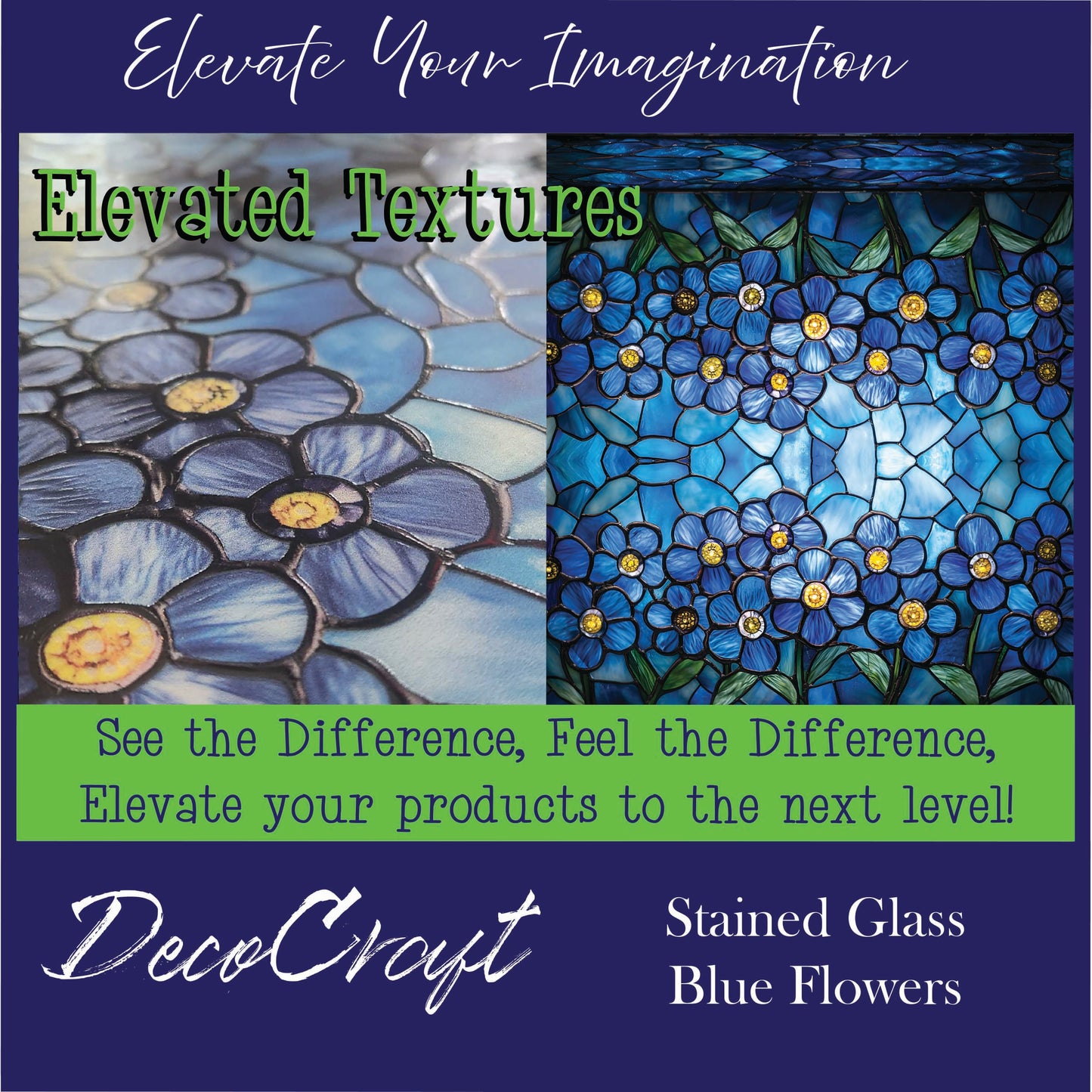 DecoCraft - Elevated Textures - Realistic Stained Glass  - Blue Flowers