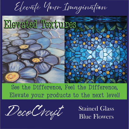 DecoCraft - Elevated Textures - Realistic Stained Glass  - Blue Flowers