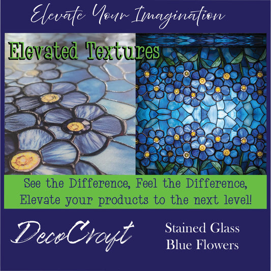 DecoCraft - Elevated Textures - Realistic Stained Glass  - Blue Flowers