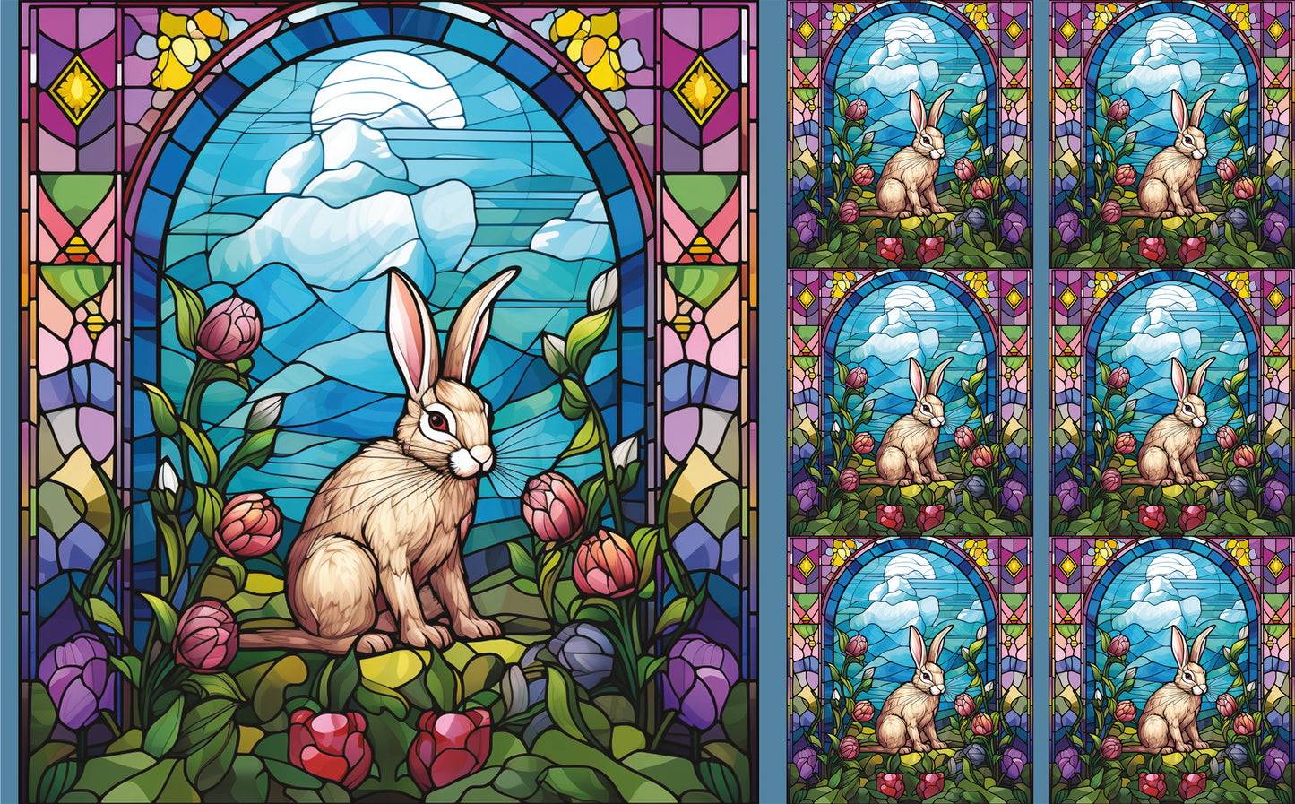 DecoCraft - Elevated Texture - Cherokee Rose - Realistic Stained Glass - Blooms & Bunny - Rabbit