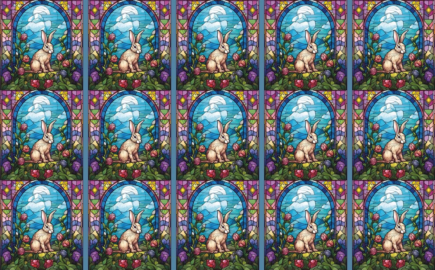 DecoCraft - Elevated Texture - Cherokee Rose - Realistic Stained Glass - Blooms & Bunny - Rabbit
