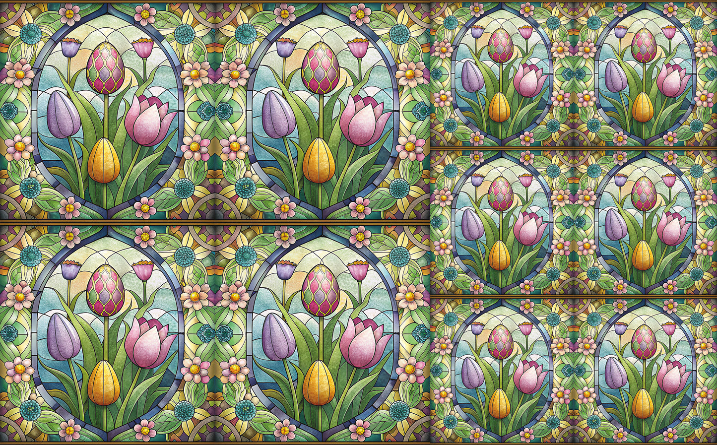 DecoCraft - Elevated Texture - Cherokee Rose - Realistic Stained Glass - Blooms & Bunny - Tulips