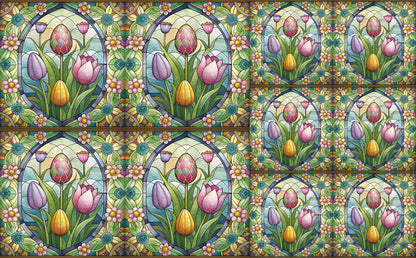 DecoCraft - Elevated Texture - Cherokee Rose - Realistic Stained Glass - Blooms & Bunny - Tulips