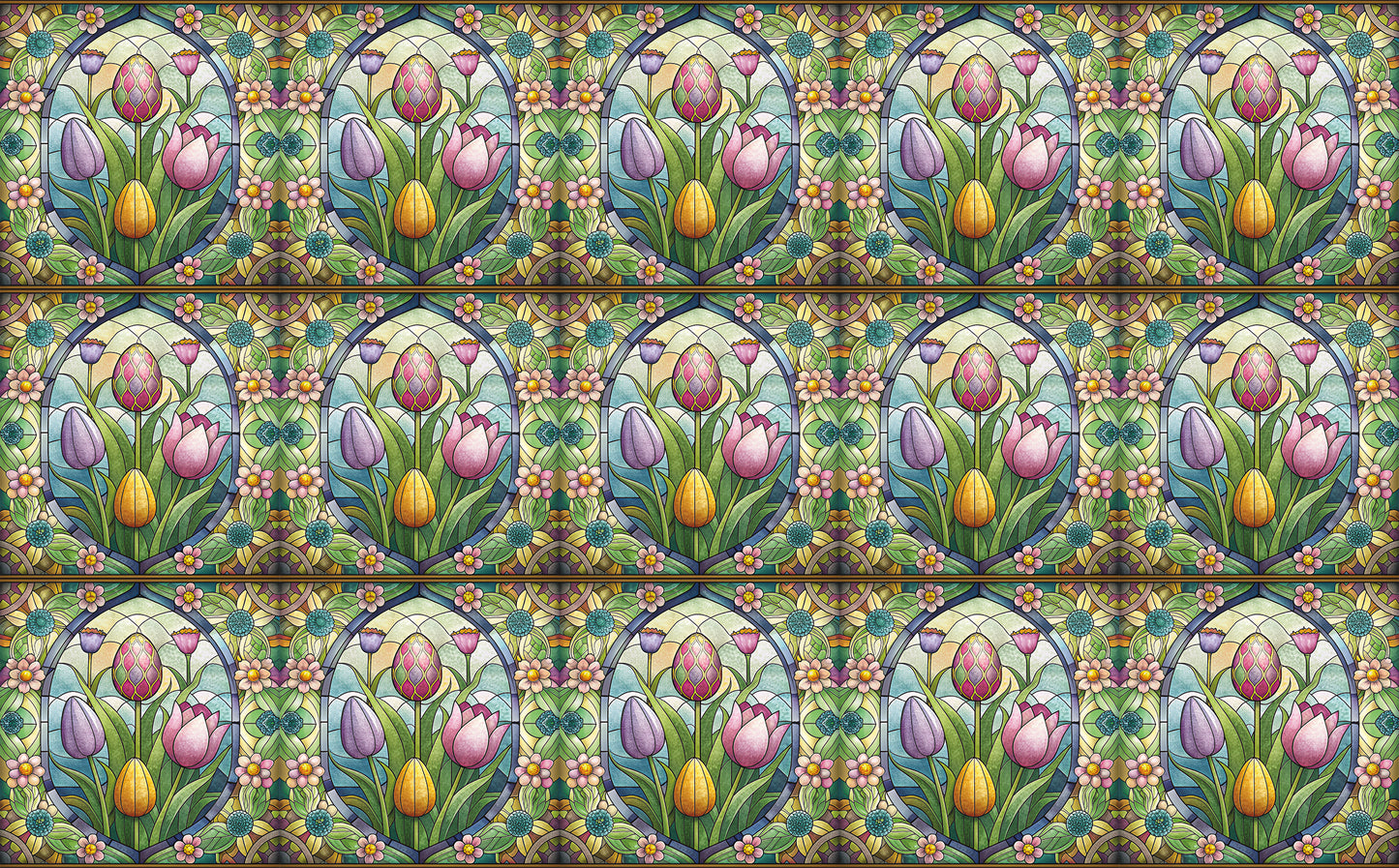 DecoCraft - Elevated Texture - Cherokee Rose - Realistic Stained Glass - Blooms & Bunny - Tulips
