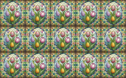 DecoCraft - Elevated Texture - Cherokee Rose - Realistic Stained Glass - Blooms & Bunny - Tulips