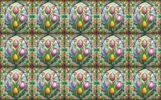 DecoCraft - Elevated Texture - Realistic Stained Glass - Blooms & Bunny - Tulips