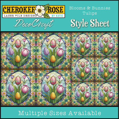 DecoCraft - Elevated Texture - Cherokee Rose - Realistic Stained Glass - Blooms & Bunny - Tulips