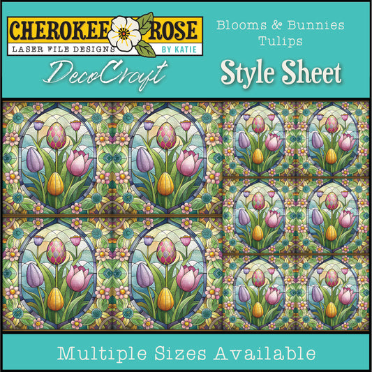 DecoCraft - Elevated Texture - Cherokee Rose - Realistic Stained Glass - Blooms & Bunny - Tulips