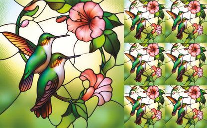DecoCraft - Elevated Texture - Cherokee Rose - Realistic Stained Glass - Blooms & Bunny - Humming Birds