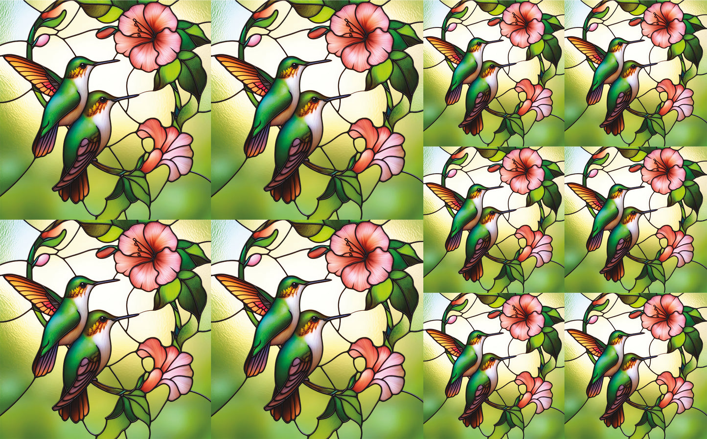 DecoCraft - Elevated Texture - Cherokee Rose - Realistic Stained Glass - Blooms & Bunny - Humming Birds