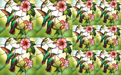 DecoCraft - Elevated Texture - Cherokee Rose - Realistic Stained Glass - Blooms & Bunny - Humming Birds