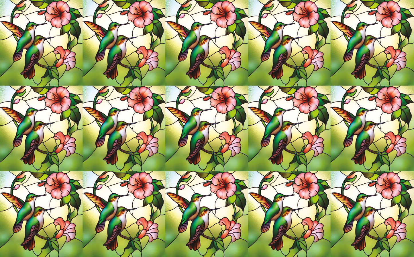 DecoCraft - Elevated Texture - Cherokee Rose - Realistic Stained Glass - Blooms & Bunny - Humming Birds