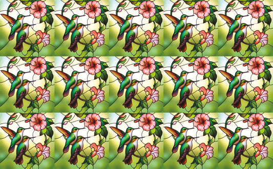 DecoCraft - Elevated Texture - Realistic Stained Glass - Blooms & Bunny - Humming Birds