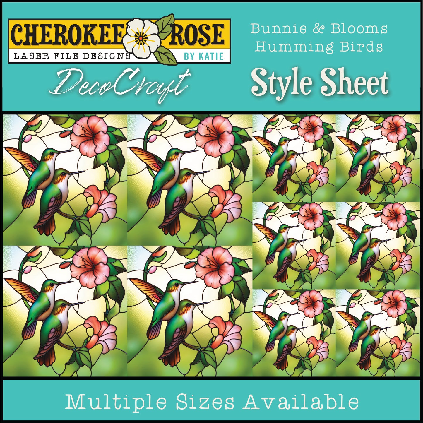 DecoCraft - Elevated Texture - Cherokee Rose - Realistic Stained Glass - Blooms & Bunny - Humming Birds