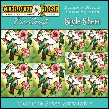 DecoCraft - Elevated Texture - Cherokee Rose - Realistic Stained Glass - Blooms & Bunny - Humming Birds