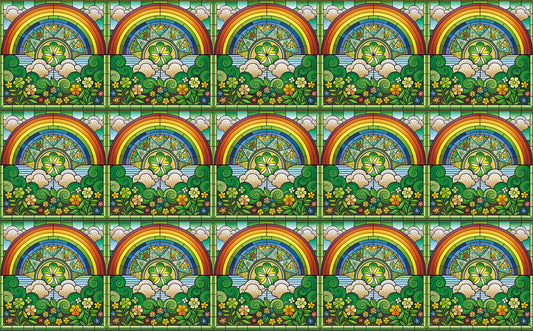 DecoCraft - Elevated Texture - Realistic Stained Glass - Lucky Shamrocks - Rainbow Valley