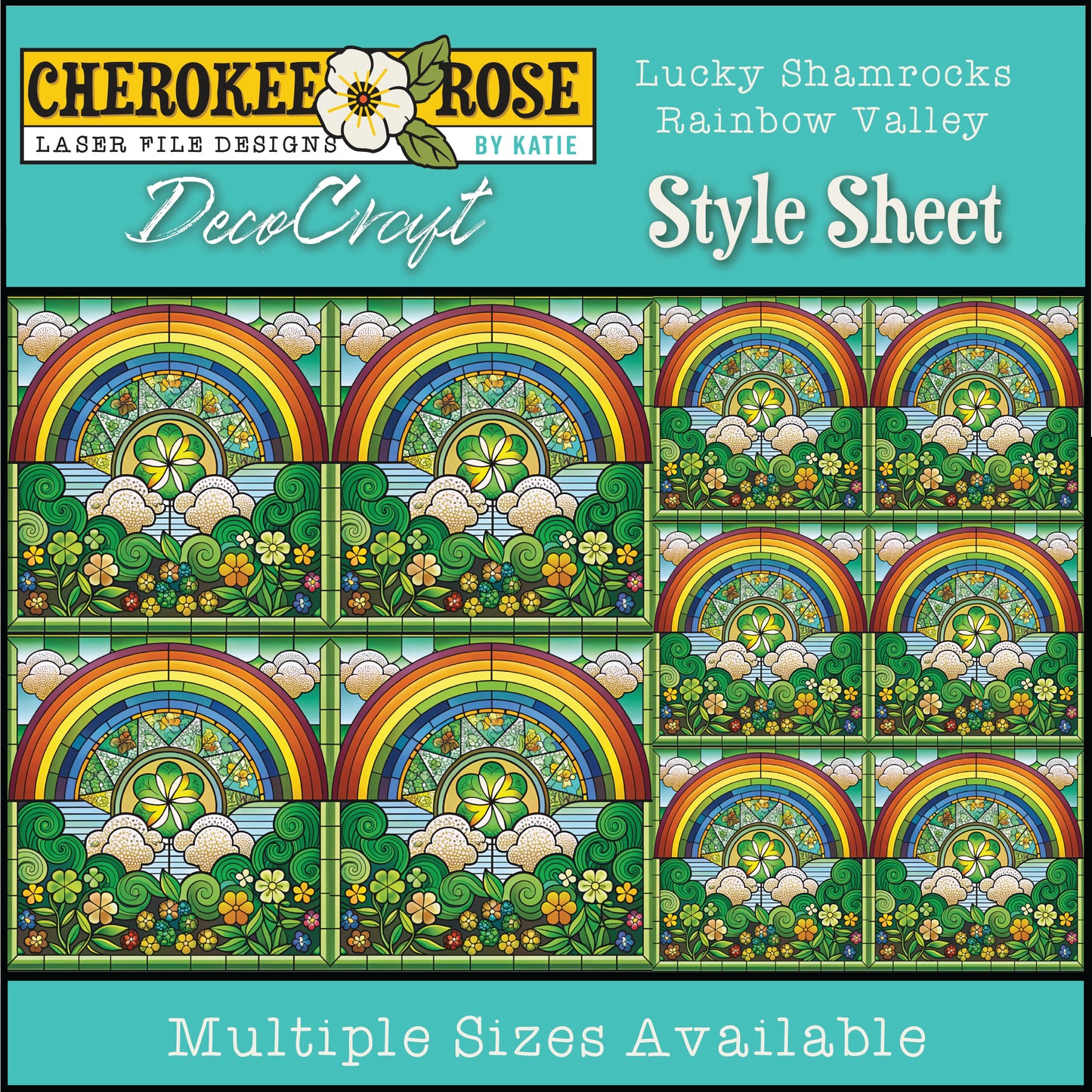 DecoCraft - Elevated Texture - Cherokee Rose - Realistic Stained Glass - Lucky Shamrocks - Rainbow Valley