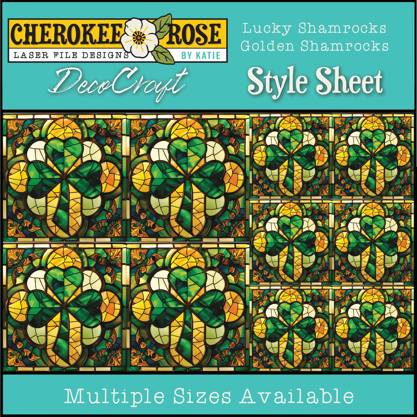 DecoCraft - Elevated Texture - Cherokee Rose - Realistic Stained Glass - Lucky Shamrocks - Golden Shamrock