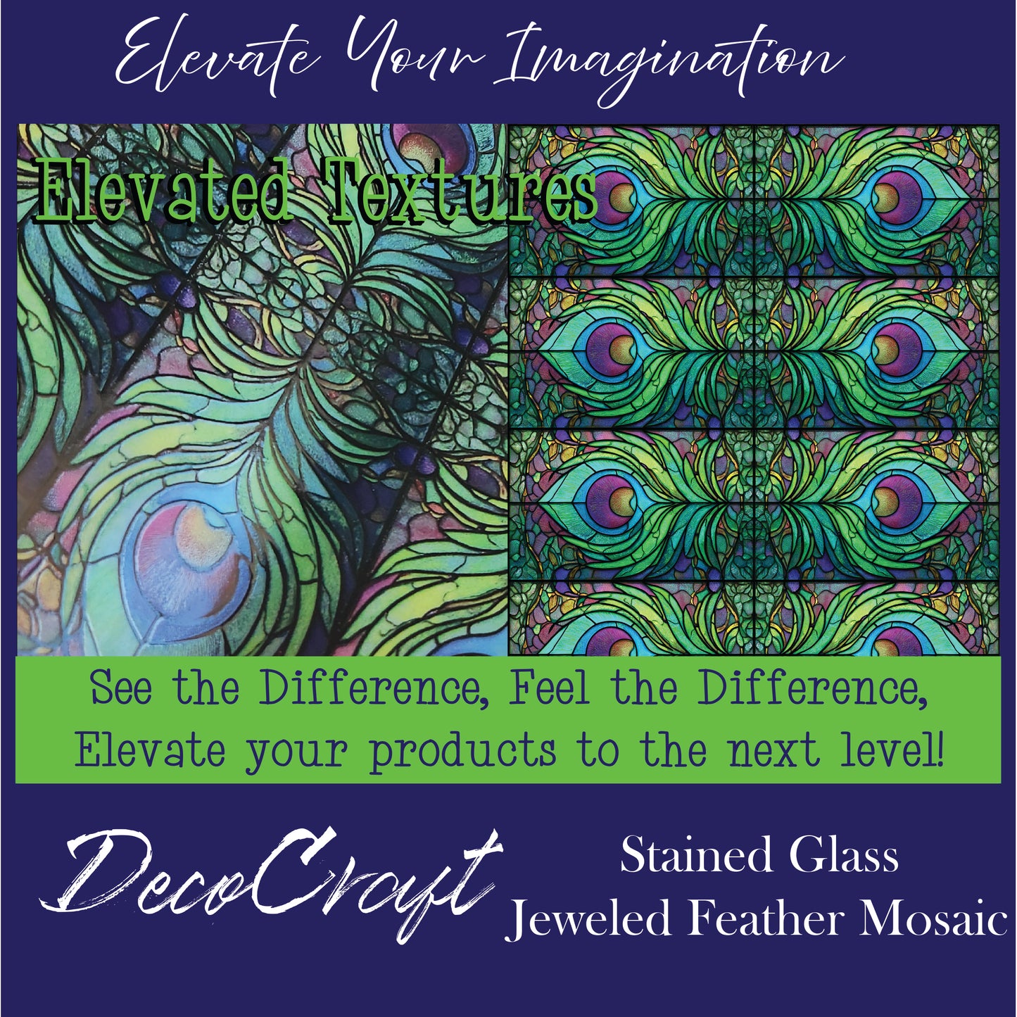 DecoCraft - Elevated Textures - Realistic Stained Glass - Jeweled Feather Mosaic