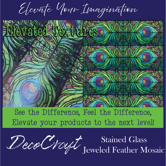 DecoCraft - Elevated Textures - Realistic Stained Glass - Jeweled Feather Mosaic