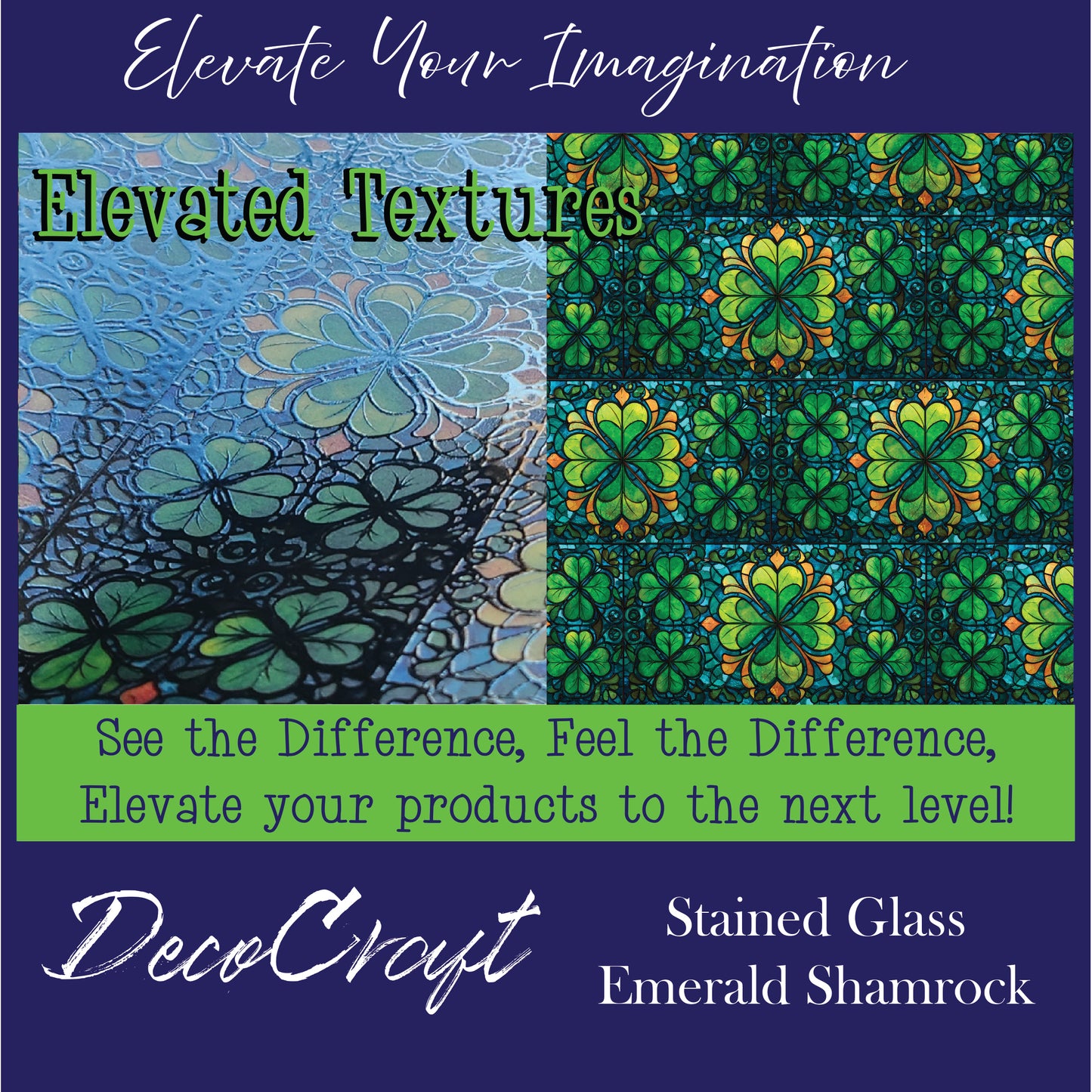 DecoCraft - Elevated Textures - Realistic Stained Glass - Emerald Shamrocks