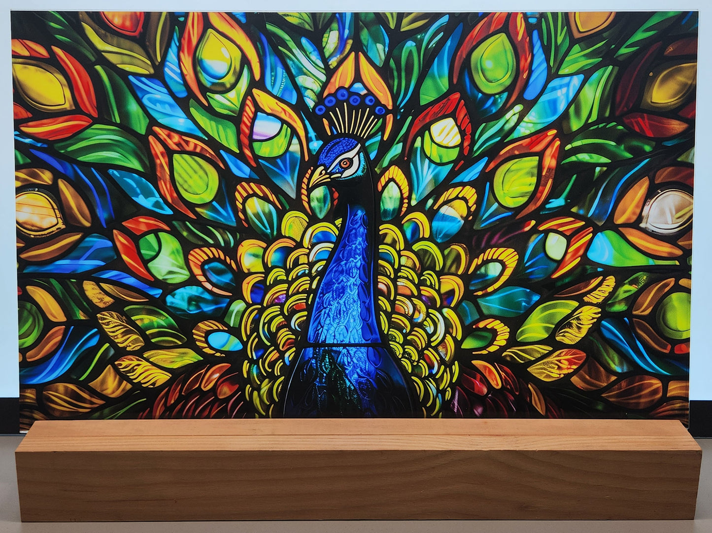 DecoCraft - Scenic Elevated Texture Tiles - Realistic Stained Glass -Peacock