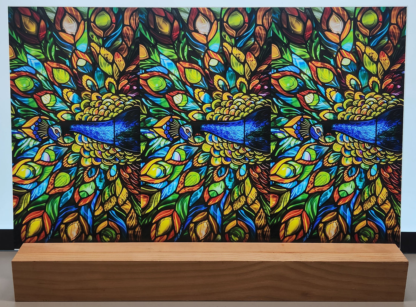 DecoCraft - Scenic Elevated Texture Tiles - Realistic Stained Glass -Peacock