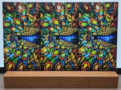 DecoCraft - Scenic Elevated Texture Tiles - Realistic Stained Glass -Peacock