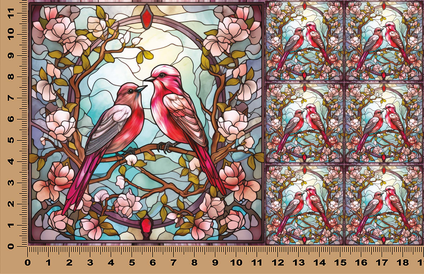 DecoCraft - Scenic Elevated Texture Tiles - Lover's Meadow - Pink Birds
