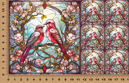 DecoCraft - Scenic Elevated Texture Tiles - Lover's Meadow - Pink Birds