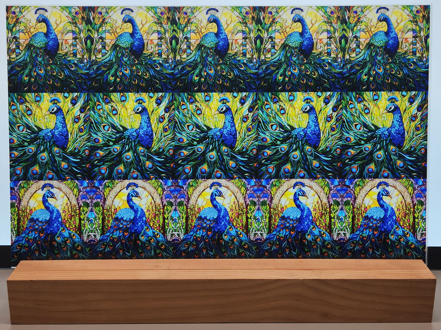 DecoCraft - Scenic Elevated Texture Tiles - Realistic Stained Glass - Peacocks of Radiance