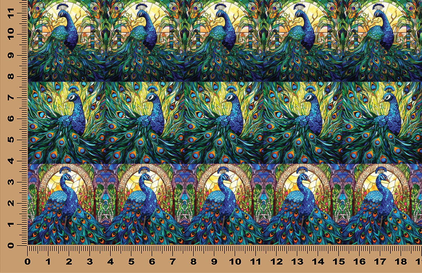 DecoCraft - Scenic Elevated Texture Tiles - Realistic Stained Glass - Peacocks of Radiance