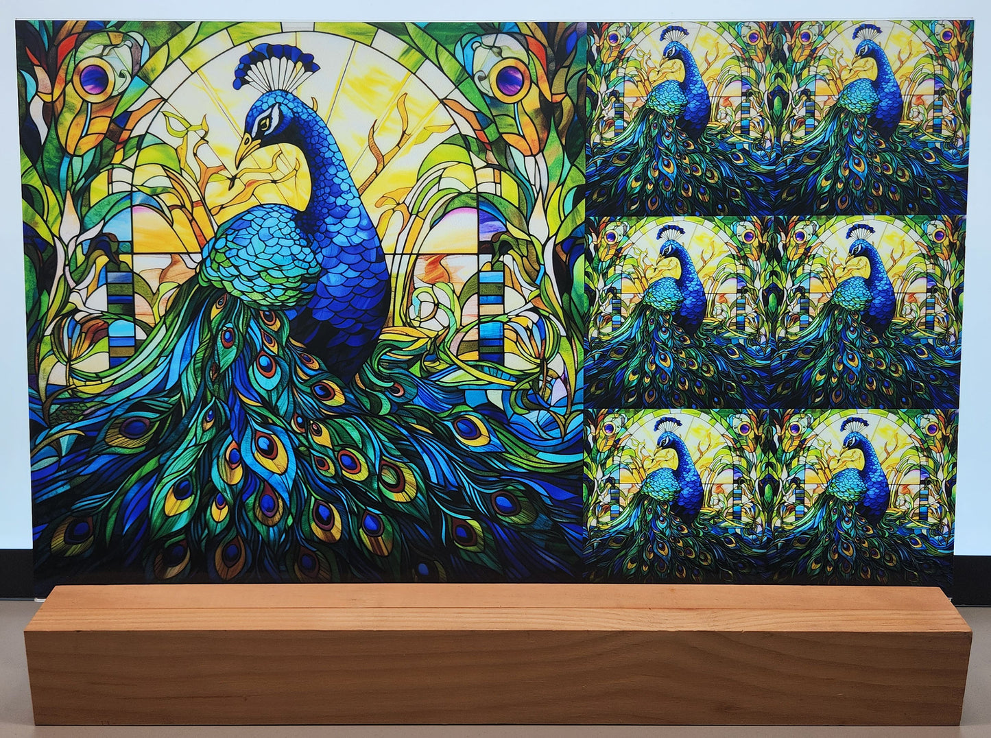 DecoCraft - Scenic Elevated Texture Tiles - Peacocks of Radiance - Golden Garden