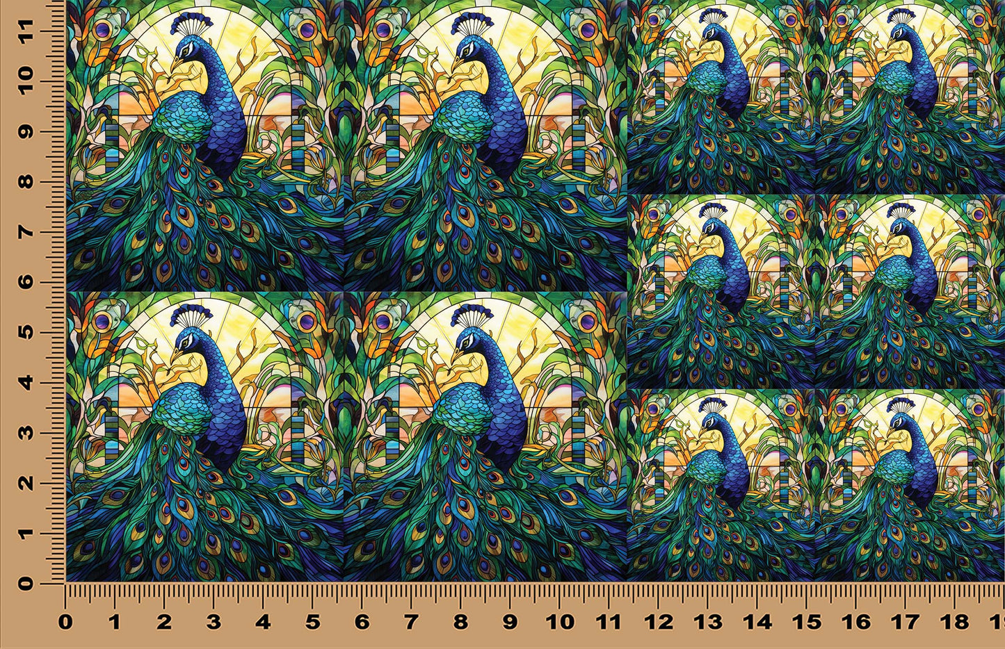 DecoCraft - Scenic Elevated Texture Tiles - Peacocks of Radiance - Golden Garden