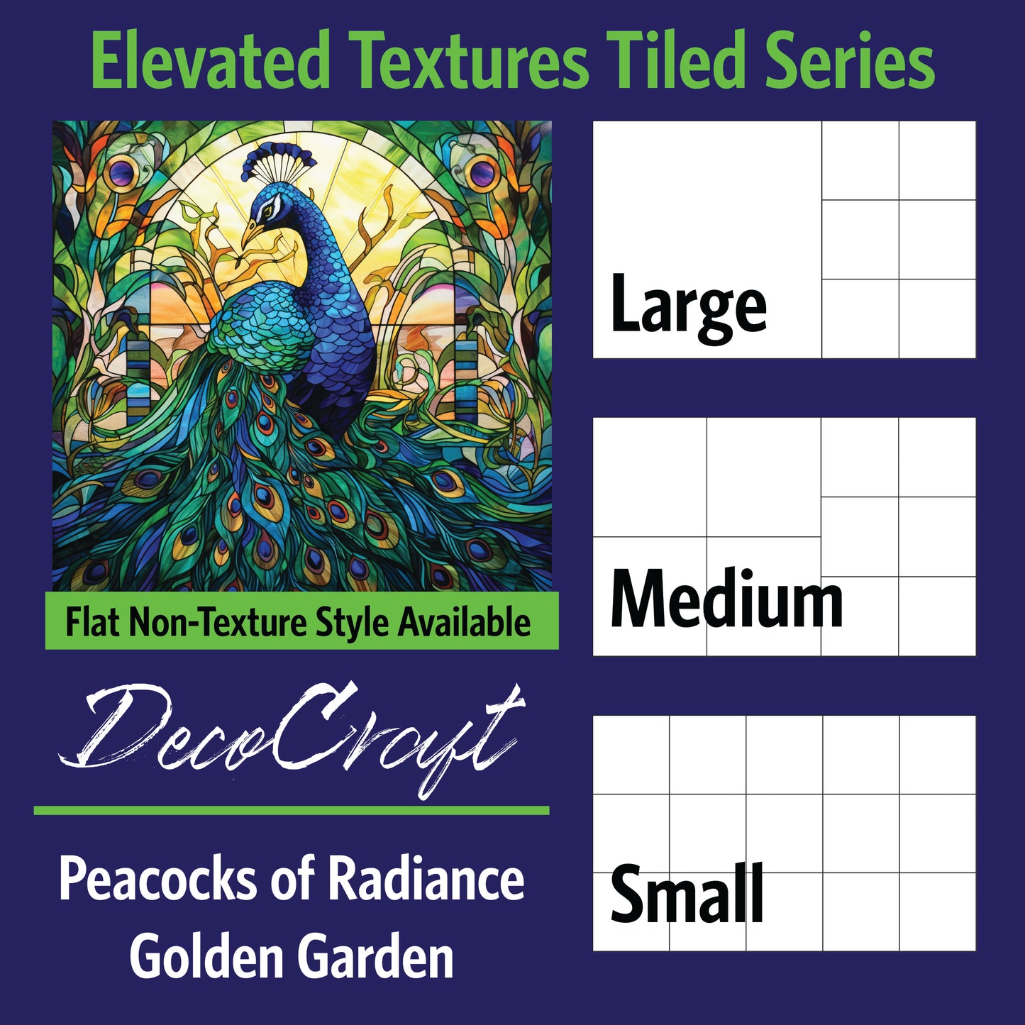 DecoCraft - Scenic Elevated Texture Tiles - Peacocks of Radiance - Golden Garden
