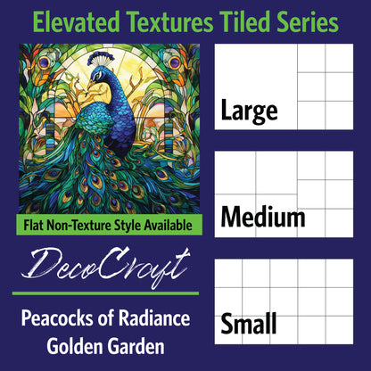 DecoCraft - Scenic Elevated Texture Tiles - Peacocks of Radiance - Golden Garden