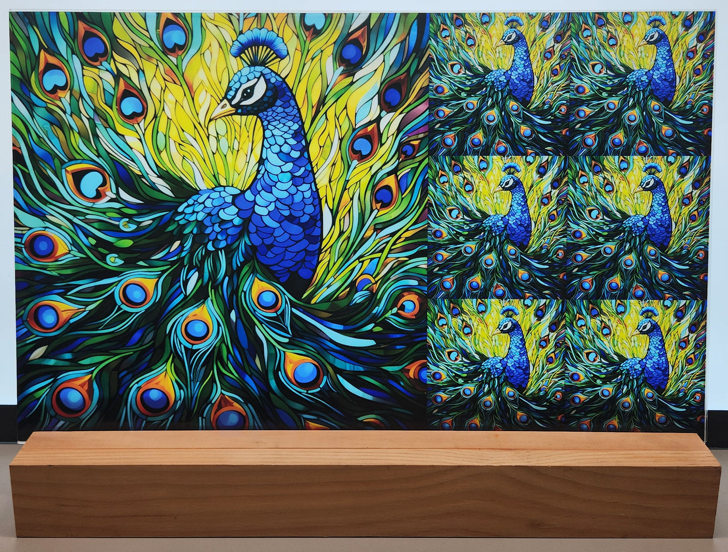 DecoCraft - Scenic Elevated Texture Tiles - Peacocks of Radiance - Emerald Plumage