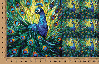 DecoCraft - Scenic Elevated Texture Tiles - Peacocks of Radiance - Emerald Plumage