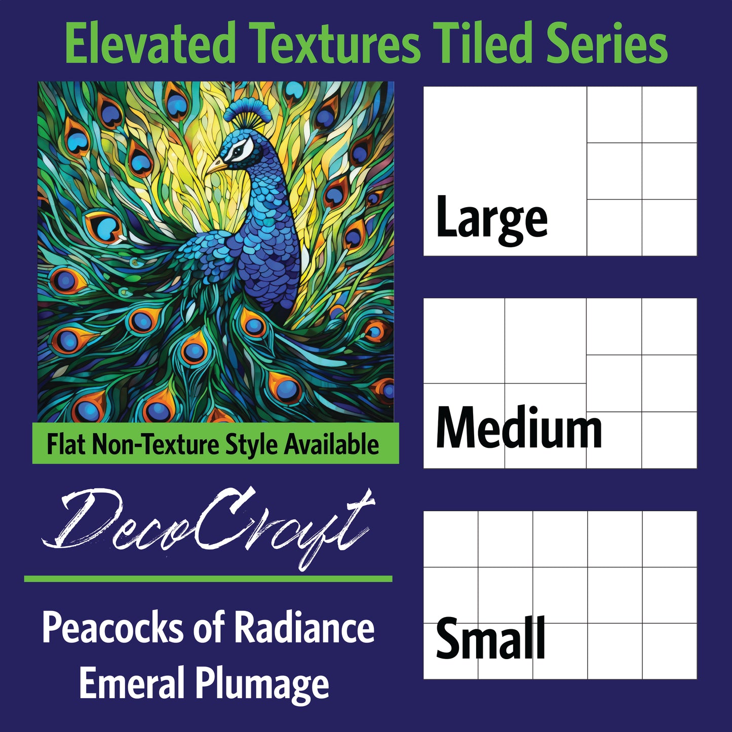DecoCraft - Scenic Elevated Texture Tiles - Peacocks of Radiance - Emerald Plumage