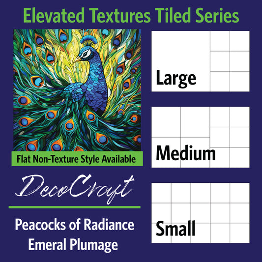 DecoCraft - Scenic Elevated Texture Tiles - Peacocks of Radiance - Emerald Plumage