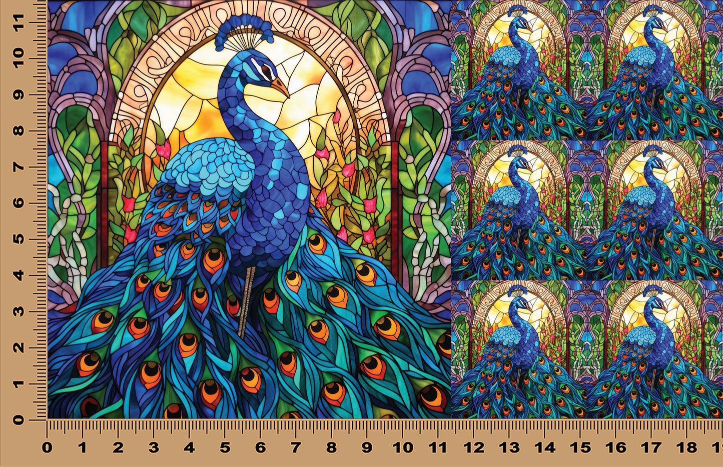 DecoCraft - Scenic Elevated Texture Tiles - Peacocks of Radiance - Cathedral Window