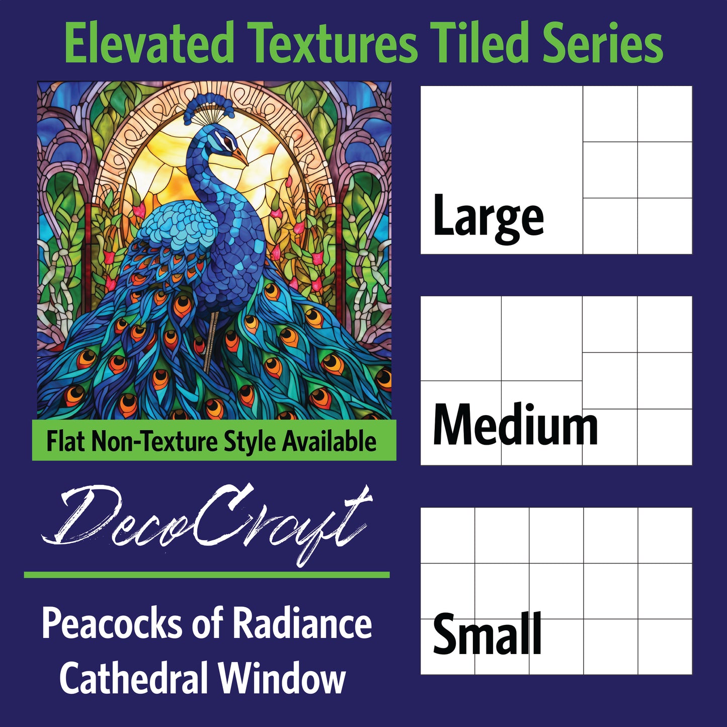 DecoCraft - Scenic Elevated Texture Tiles - Peacocks of Radiance - Cathedral Window