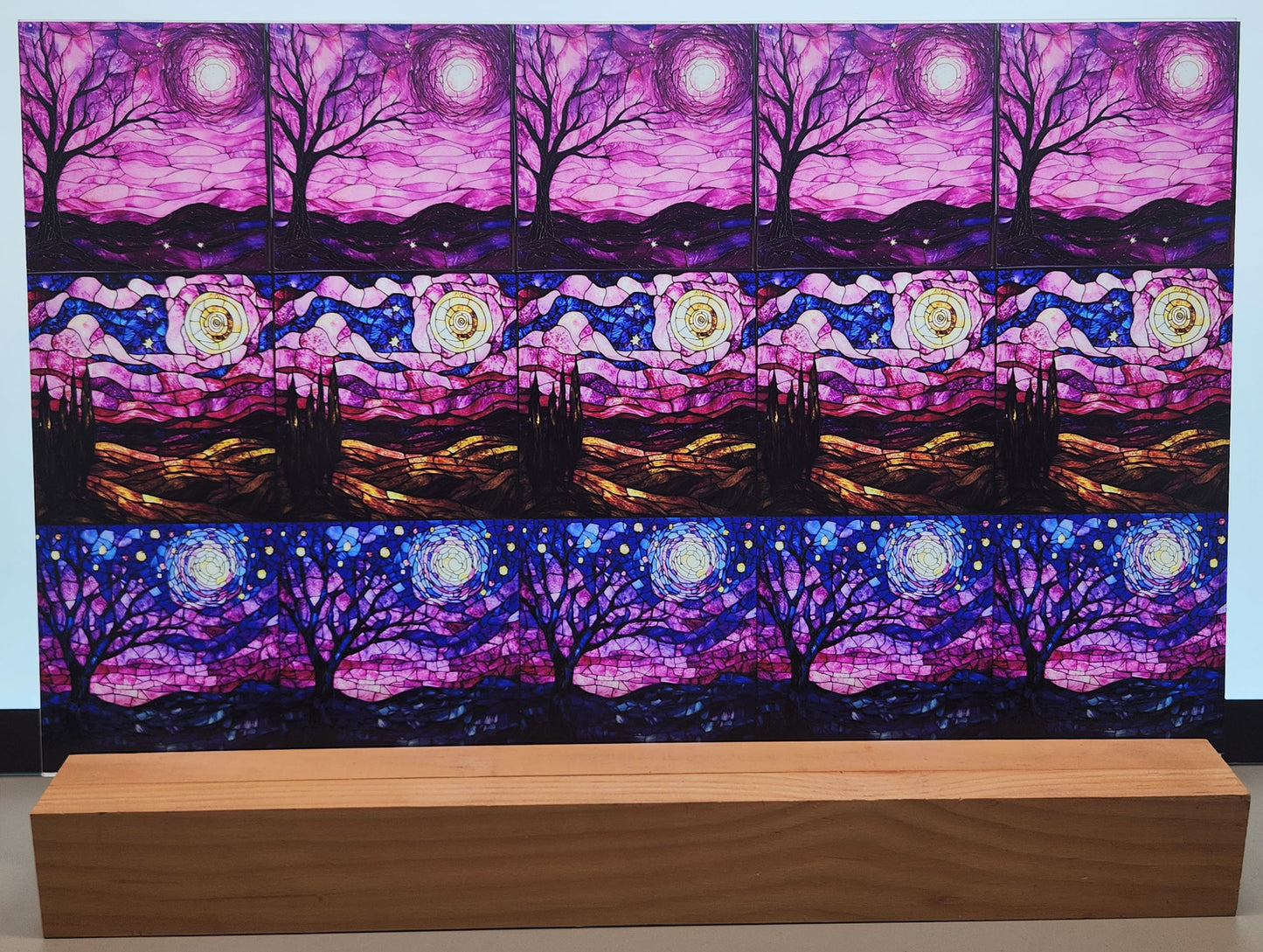 DecoCraft - Scenic Elevated Texture Tiles - Realistic Stained Glass - Pink Starry Night