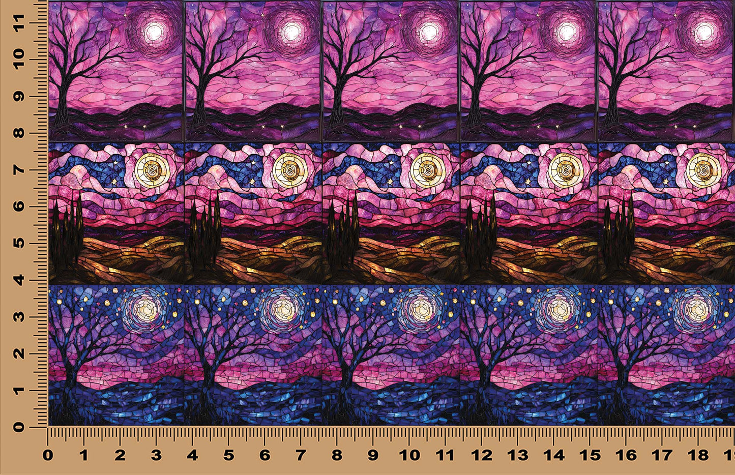 DecoCraft - Scenic Elevated Texture Tiles - Realistic Stained Glass - Pink Starry Night