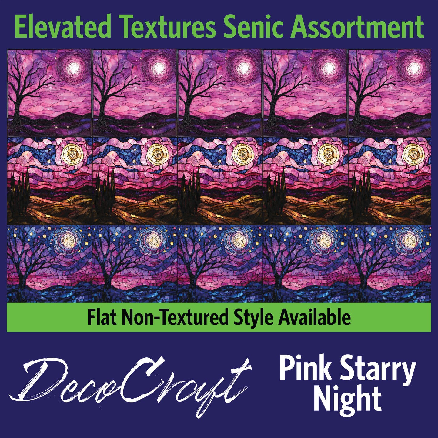 DecoCraft - Scenic Elevated Texture Tiles - Realistic Stained Glass - Pink Starry Night