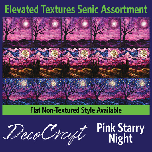 DecoCraft - Scenic Elevated Texture Tiles - Realistic Stained Glass - Pink Starry Night