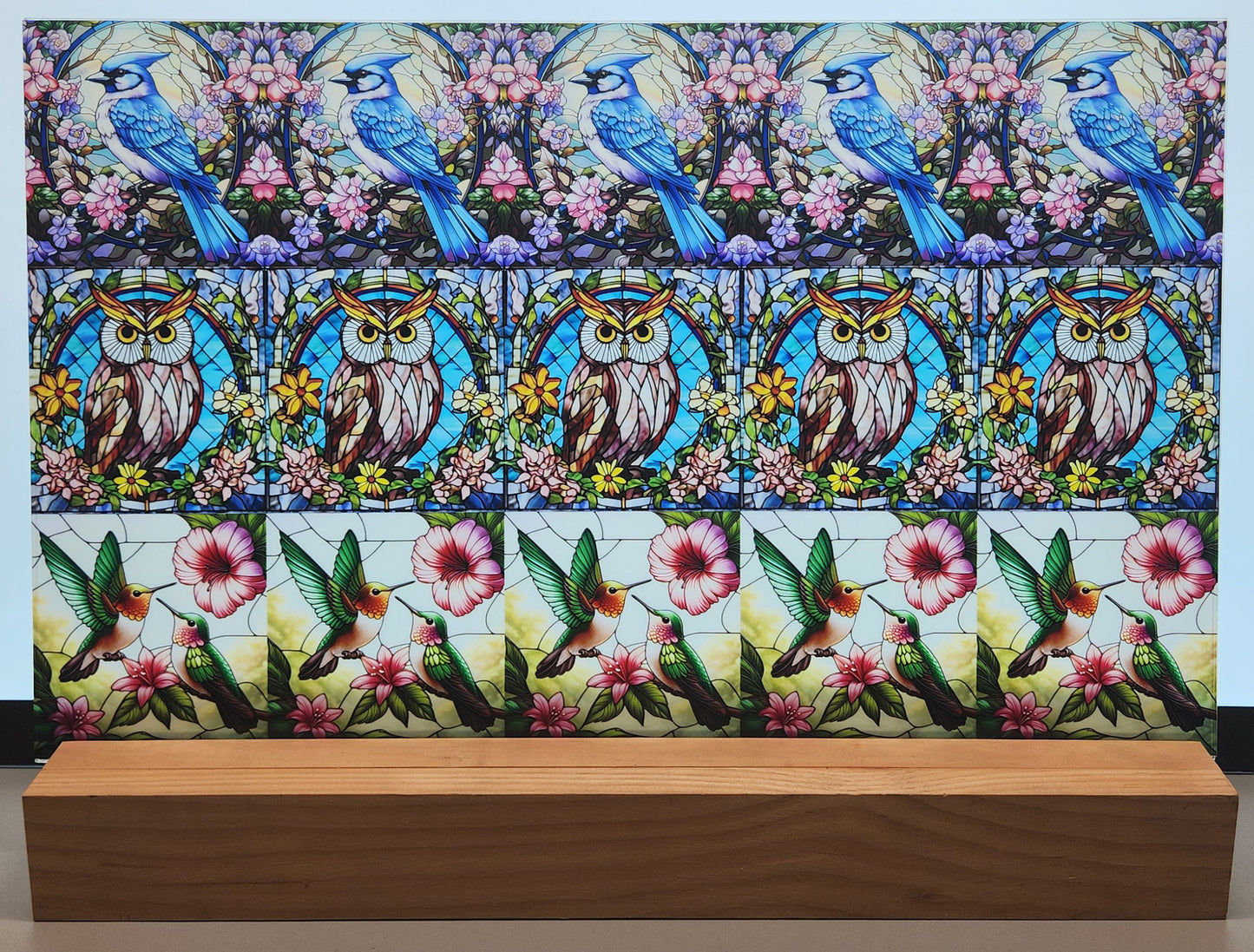 DecoCraft - Scenic Elevated Texture Tiles - Realistic Stained Glass - Spring Blooming Birds